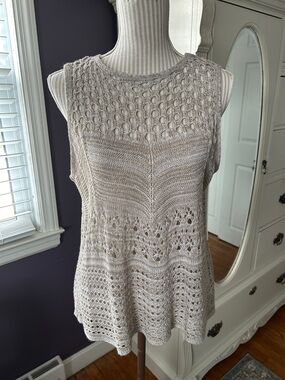 a.n.a Crochet Knit Sleeveless Tank Top in Light Beige